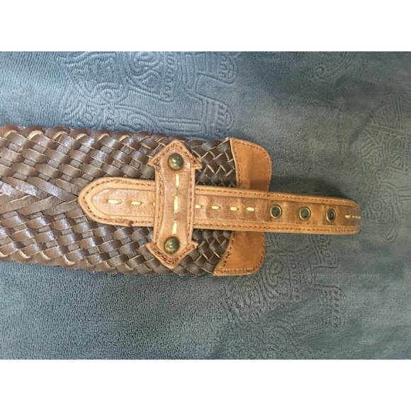 Belgo Lux Wide Dark Brown 2 Tone Leather Weave Fashion Cinch Belt Small - Picture 2 of 4